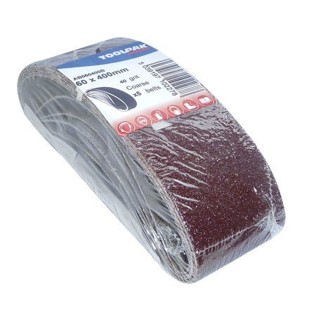 Sanding Belt 60mm x 400mm 40 Grit Pack of 5 Toolpak